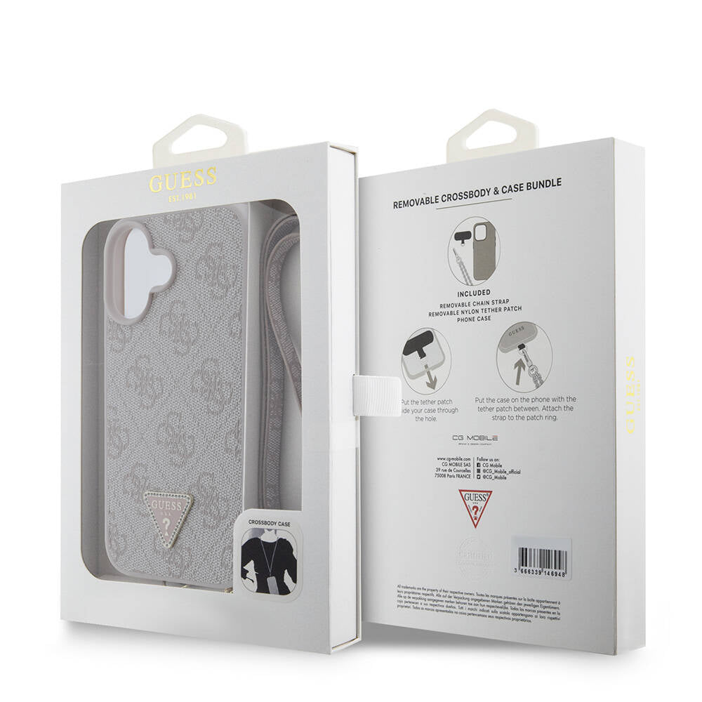Guess iPhone 16 Orjinal Lisanslı PU Deri Taşlı Metal Üçgen Logolu Çapraz Vücut Askılı 4G Desenli Kılıf Guess iPhone 16 Orjinal Lisanslı PU Deri Taşlı Metal Üçgen Logolu Çapraz Vücut Askılı 4G Desenli Kılıf